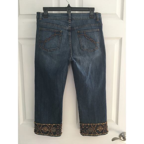 E by ECI BOHO Beaded Hem and Pockets Jean Capris, Size 6 Petite. - Picture 4 of 4